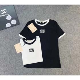 MIUMIU 2025 Lato Nowa Okrągła szyja Kontrast Kolor Litera Druk Luźna T-shirt z krótkim rękawem-2583